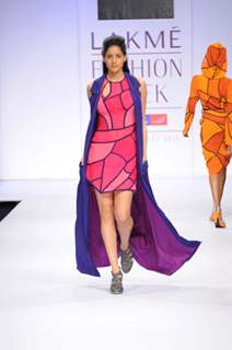 A model displays designer Sabbah Sharma's creations during the Lakme Fashion Week day 2 in Mumbai. .