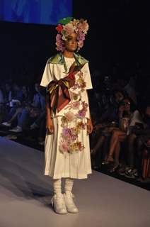 A model displays designer Little Shilpa's creations during the Lakme Fashion Week day 2 in Mumbai. .