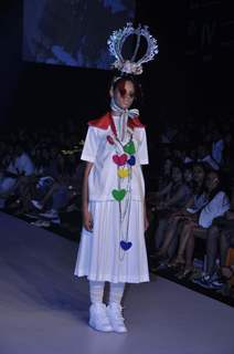 A model displays designer Little Shilpa's creations during the Lakme Fashion Week day 2 in Mumbai. .