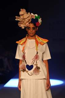 A model displays designer Little Shilpa's creations during the Lakme Fashion Week day 2 in Mumbai. .