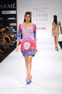 A model walks the runway at Pam & Arch London show at Lakme Fashion Week day 2 in Mumbai. .