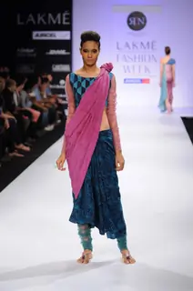Model on day 3 Lakme Fashion Week for designer Rimi Nayak. .