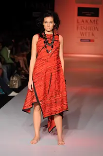 Model on day 3 Lakme Fashion Week for designer Aparna and Nordan Wangdi. .