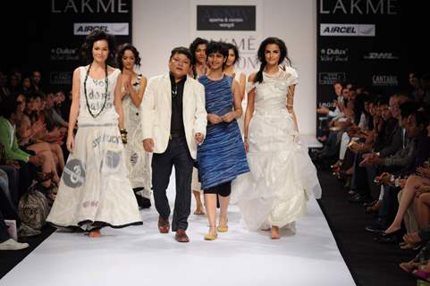 Models on day 3 Lakme Fashion Week for designer Aparna and Nordan Wangdi. .