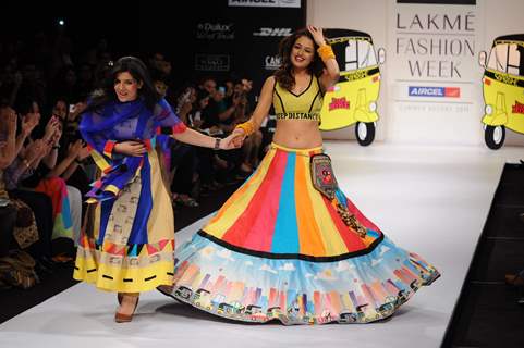 A model displays designer Sabashe by Sabah Khan's creations during the Lakme Fashion Week day 4 in Mumbai. .