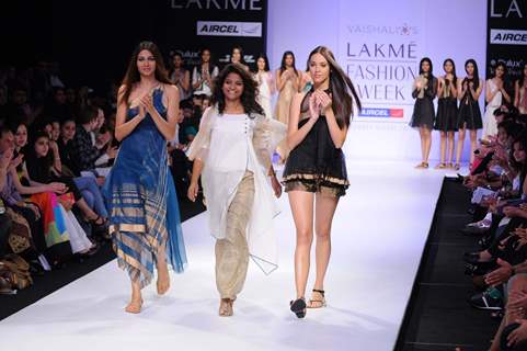 Models displays designer Vaishali's creations during the Lakme Fashion Week day 4 in Mumbai. .