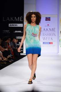 A model displays designer Anupama Daya's creations during the Lakme Fashion Week day 4 in Mumbai. .