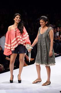 A model displays designer pallavi mohan's creations during the Lakme Fashion Week 2011 Day 5 in Grand Hyatt, Mumbai. .