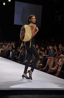 A model displays designer Prabhat kumar's creations during the Lakme Fashion Week 2011 Day 5 in Grand Hyatt, Mumbai. .