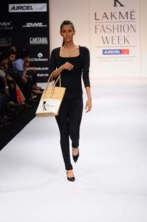 A model displays designer Prabhat kumar's creations during the Lakme Fashion Week 2011 Day 5 in Grand Hyatt, Mumbai. .