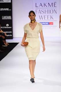 A model displays designer Rachana Reddy's creations during the Lakme Fashion Week 2011 Day 5 in Grand Hyatt, Mumbai. .