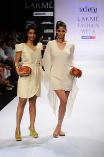 Models display designer Rachana Reddy's creation during the Lakme Fashion Week 2011 Day 5 in Grand Hyatt, Mumbai. .
