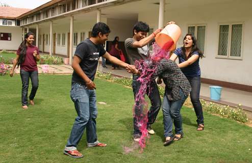 Students playing &quot;Holi&quot; at IGNOU Campus in New Delhi