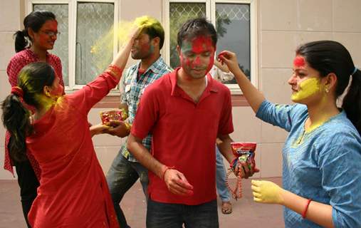 Students playing &quot;Holi&quot; at IGNOU Campus in New Delhi