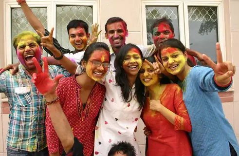 Students playing &quot;Holi&quot; at IGNOU Campus in New Delhi