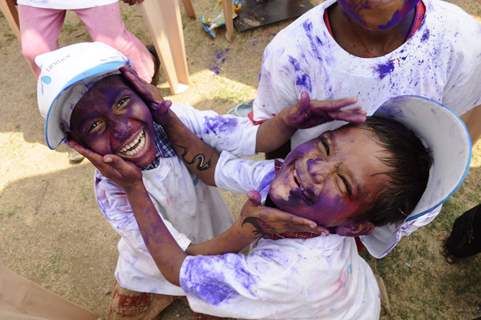 Yana charms at Uninor Holi event for NGO children at Xaviers Institute. .