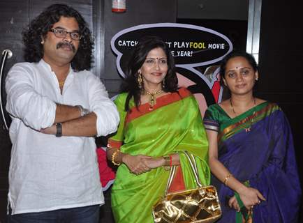 Gajendra Ahire, Kanchan Adhikari  & Vrunda Ahire at Marathi awards at Cinemax, Versova