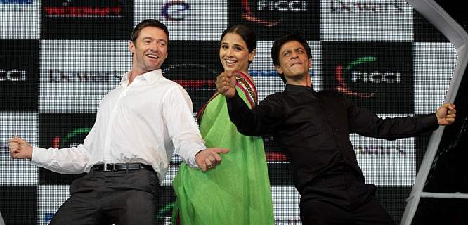 Hugh Jackman, Vidya Balan and Shah Rukh Khan at FICCI Frames Excellence Honours 2011
