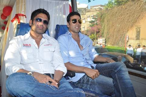 Sunil Shetty and Akshay Kumar during the promotion of their film 'Thank You'