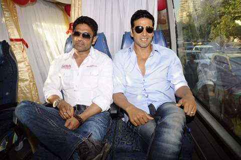 Akshay Kumar and Sunil Shetty promote Thank You at Madh Mumbai. .