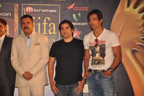 Arbaaz Khan, Sonu Sood and Boman Irani at IIFA Awards nomination in Toronto, Ontario, Canada