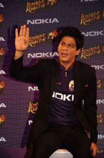 Shahrukh Khan at KKR-Nokia tie-up media meet, Taj Lands End, Bandra. .