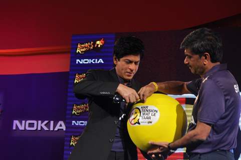 Shah Rukh Khan graces the KKR-Nokia tie-up media meet at the Taj Lands End