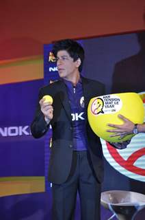 Shah Rukh Khan graces the KKR-Nokia tie-up media meet at the Taj Lands End