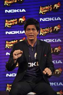 Shah Rukh Khan graces the KKR-Nokia tie-up media meet at the Taj Lands End