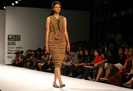 A Model showcasing designer Gaurav Jai Gupta's creations at the Wills Lifestyle India Fashion Week autumn winter 2011 in New Delhi on Wed 6 April 2011. .