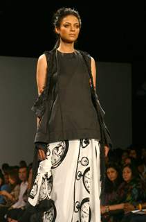 A Model showcasing designer Kallol Datta 1955's creations at the Wills Lifestyle India Fashion Week autumn winter 2011 in New Delhi on Wed 6 April 2011. .