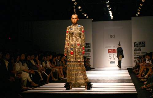 A models showcasing designer Anamika Khanna's creation at the Wills Lifestyle India Fashion Week autumn winter 2011,in New Delhi on Saturday 9 April 2011. .