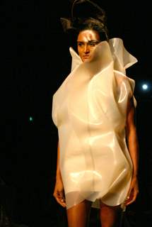 A model showcasing designer Gaurav Gupta's creation at the Wills Lifestyle India Fashion Week autumn winter 2011,in New Delhi on Saturday 9 April 2011. .