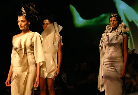 Models showcasing designer Gaurav Gupta's creation at the Wills Lifestyle India Fashion Week autumn winter 2011,in New Delhi on Saturday 9 April 2011. .