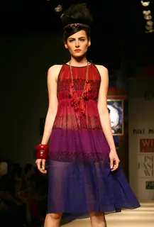 A model showcasing designer Niki Mahajan's creation at the Wills Lifestyle India Fashion Week autumn winter 2011,in New Delhi on Saturday 9 April 2011. .
