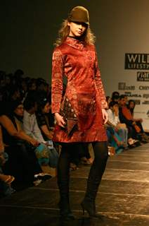 A model showcasing designer Anita Dongre's creation at the Wills Lifestyle India Fashion Week autumn winter 2011,in New Delhi on Sunday. .