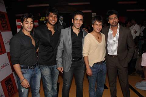 Tusshar Kapoor, Sundeep Kishan and Nikhil Dwivedi at premiere of movie 'Shor In The City'