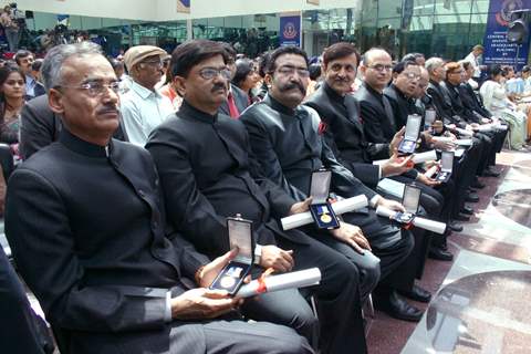 Medal winners at the CBI new Headquarter in New Delhi on Saturday. .