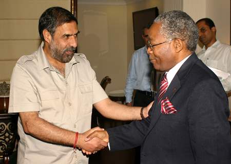 The Minister of Trade, Kenya, Amb Ali Chirau Mwakmere meeting the Union Minister for Commerce and Industry, Anand Sharma, in New Delhi on Monday. .
