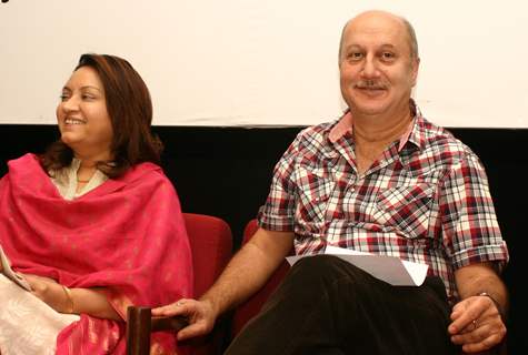 Writer Gajra Kottary with Anupam Kher at the release of her book &quot;Broken Melodies &quot; in New Delhi