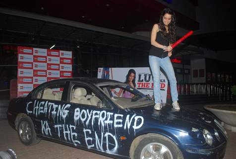 Shraddha Kapoor breaks a Jaguar for Luv Ka The End promotions