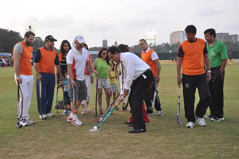 Dilip Vengsarkar and Rahul Bose at celebrity hockey match. .