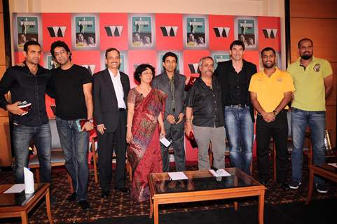 Irfan Pathan, Wasim Akram, Harsha Bhogle's, Stephen Fleming, Mahendra Singh Dhoni and Yusuf Pathan at Harsha Bhogle's book launch at Trident