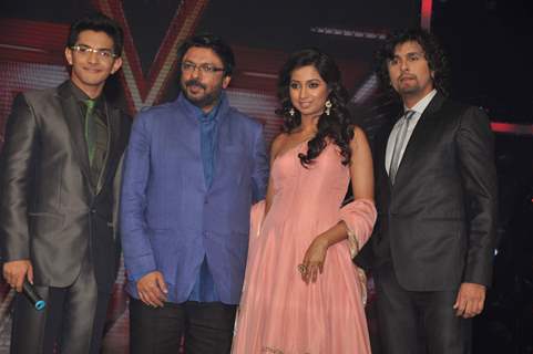 Aditya Narayan, Sanjay Leela Bhansali, Shreya Ghoshal and Sonu Nigam at X FACTOR 12 finalists Introduction in Filmcity. .