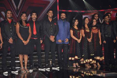 Sanjay Leela Bhansali with contestant at X FACTOR 12 finalists Introduction in Filmcity. .