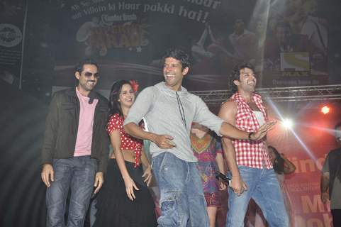 Hrithik Roshan, Farhan Akhtar, Katrina Kaif and Abhay Deol during the music launch of their upcoming movie 'Zindagi Na Milegi Dobara' at Nirmal Lifestyle, Mulund in Mumbai