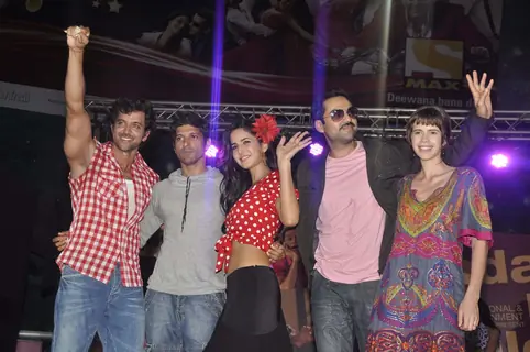 Hrithiik Roshan, Farhan Akhtar, Katrina Kaif, Abhay Deol and  Kalki Koechlin during the music launch of their upcoming movie 'Zindagi Na Milegi Dobara' at Nirmal Lifestyle, Mulund in Mumbai