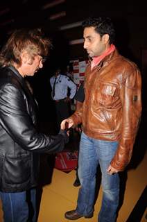 Shakti Kapoor and Abhishek Bachchan  at Bin Bulaye Baarati premiere at Cinemax. .