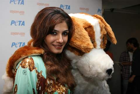 Raveena Tandon unveil homeless dog adoption campaign ad of PETA at Zenzi Resto-Bar in Bandra, Mumbai