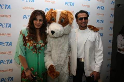 Raveena Tandon and Gulshan Grover unveil homeless dog adoption campaign ad of PETA at Zenzi Resto-Bar in Bandra, Mumbai